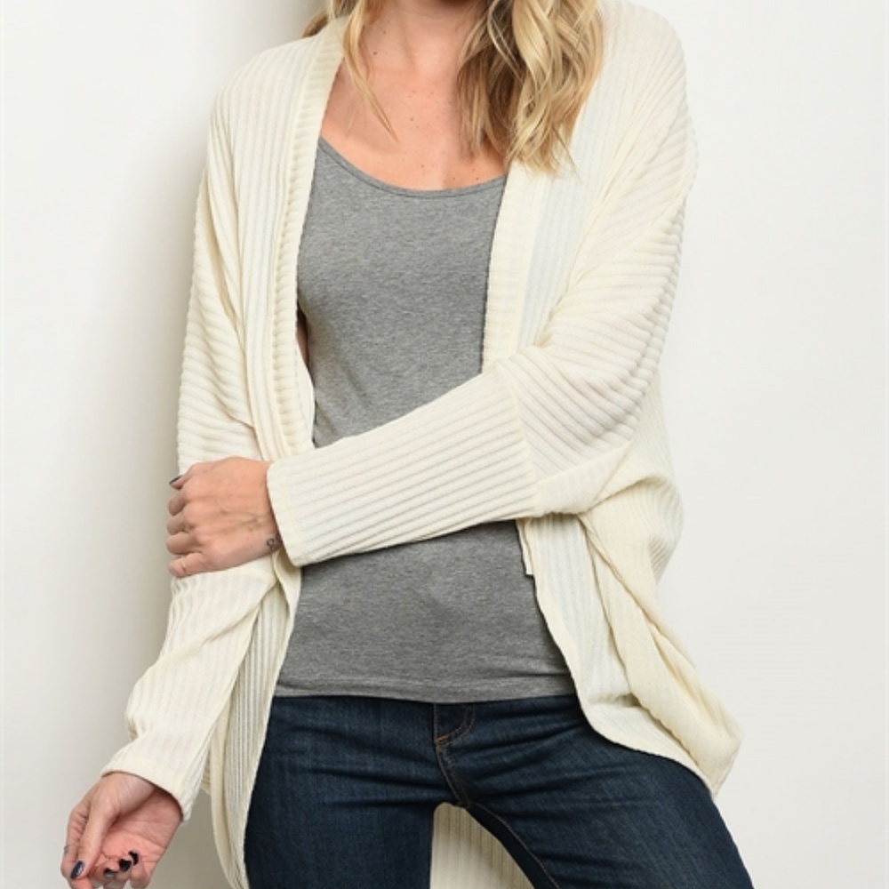 Ivory Long sleeve open front knit cardigan. - Picture 3 of 5